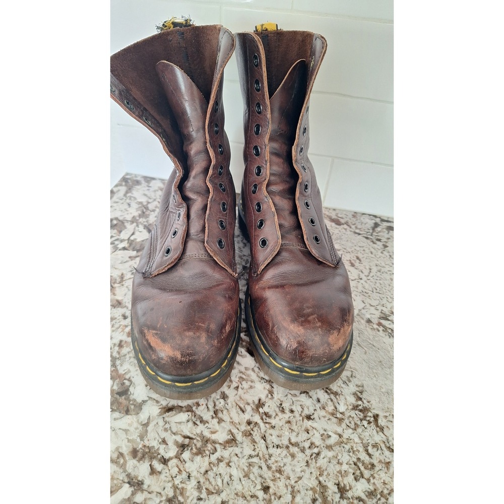 Vintage Dr Martens Made in UK Steel Toe Brown Leather 10 Eyelet Boots Size UK 7